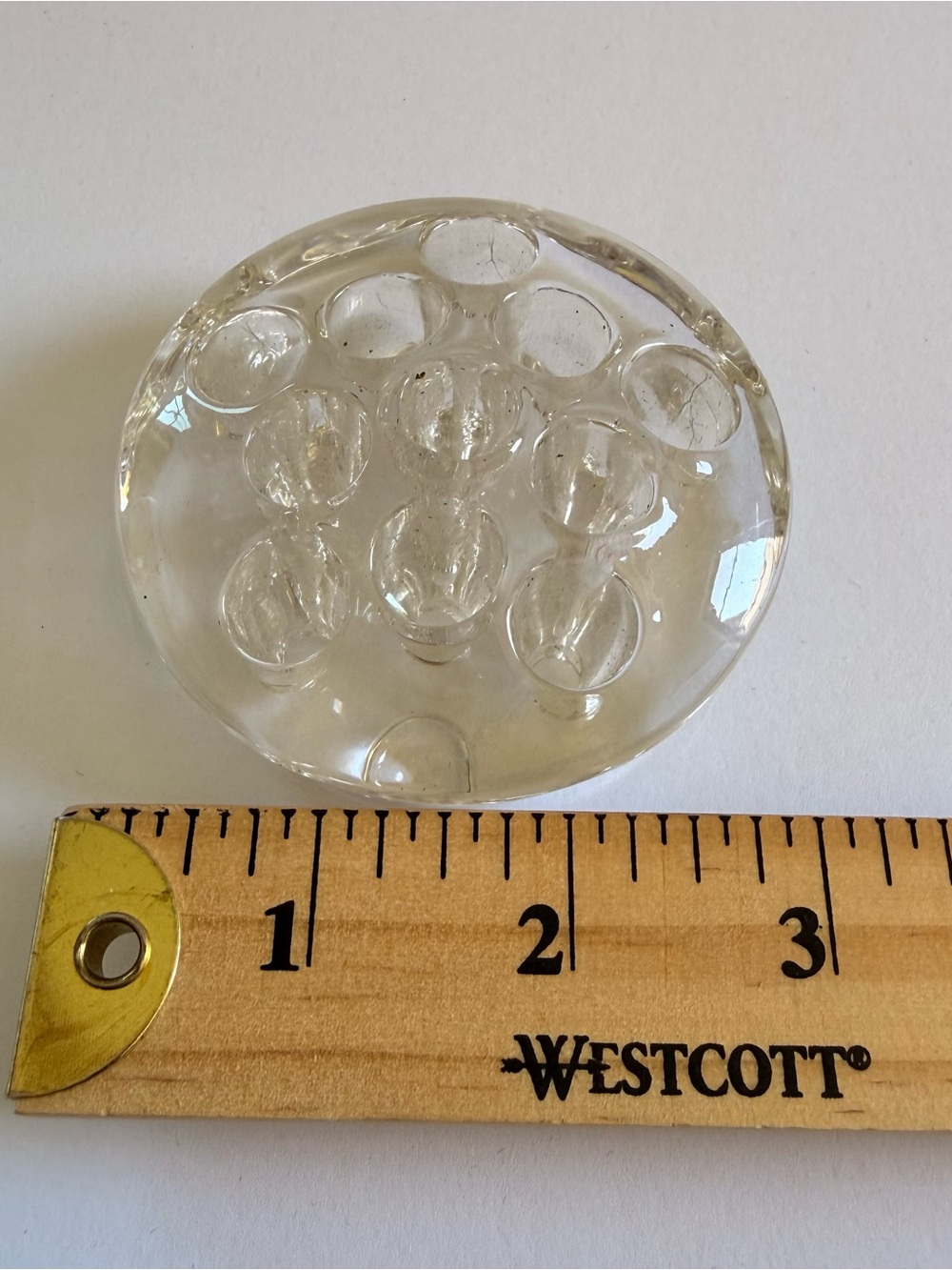 Vintage Clear Glass Flower Frog 11 holes Bowl Vase Insert 3” x 1” with 3 feet
